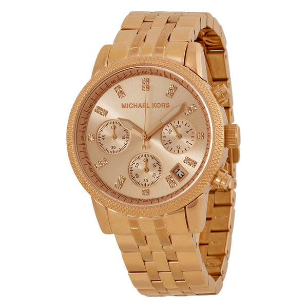 Michael Kors Ritz Chronograph Rose Gold Dial Steel Ladies Watch MK6077 - Big Daddy Jewelry