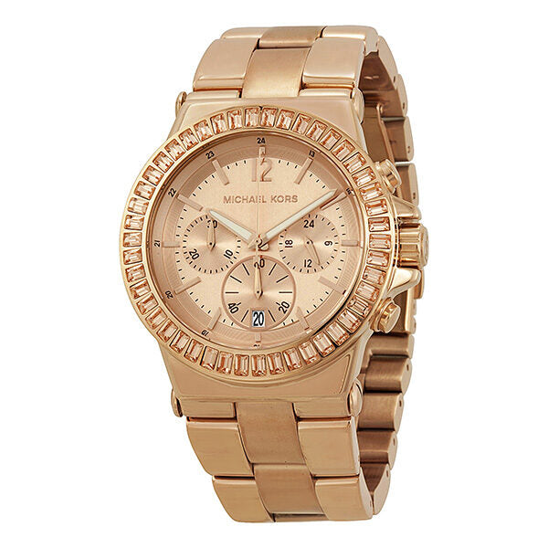 Michael Kors Rose Gold-tone Baguette Bezel Chronograph Ladies Watch MK5412 - Big Daddy Jewelry