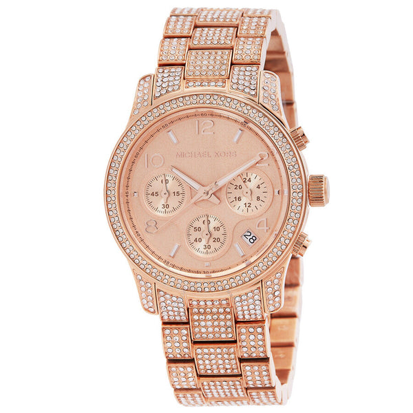 Michael Kors Runway Chronograph Quartz Crystal Rose Gold Dial Ladies Watch MK7481 - Big Daddy Jewelry