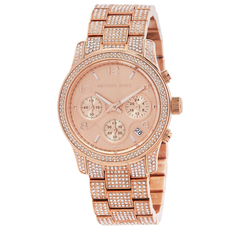 Michael Kors Runway Chronograph Quartz Crystal Rose Gold Dial Ladies Watch MK7481 - Big Daddy Jewelry