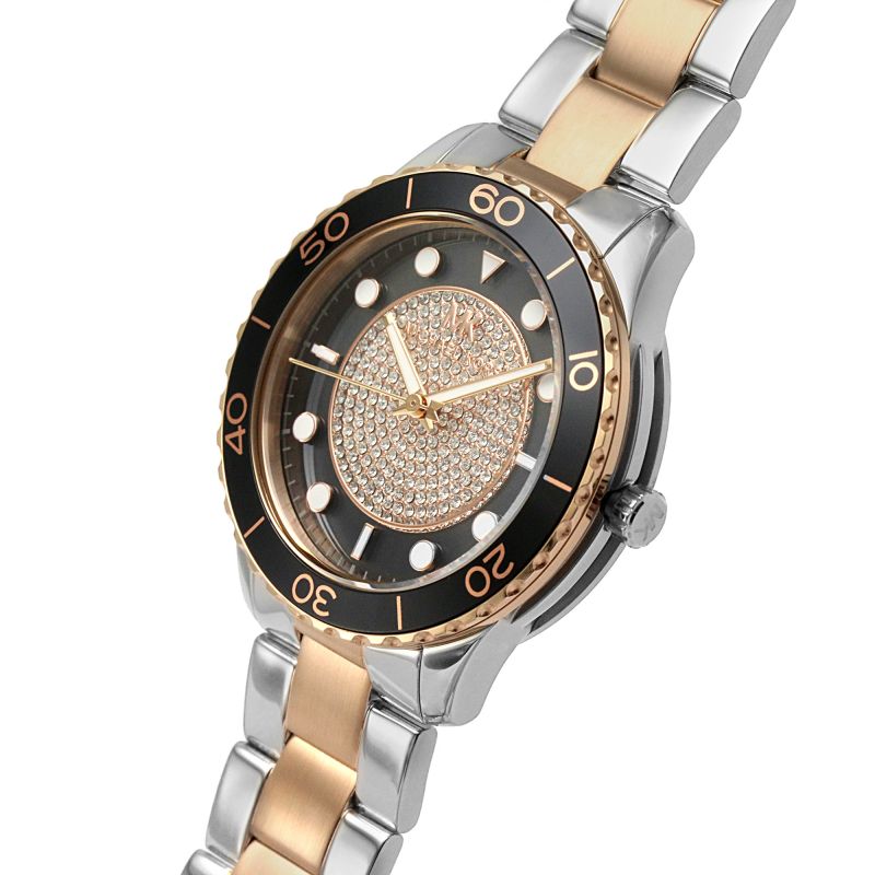 Michael Kors Runway MK6960 angled view showing dial and two-tone stainless steel bracelet