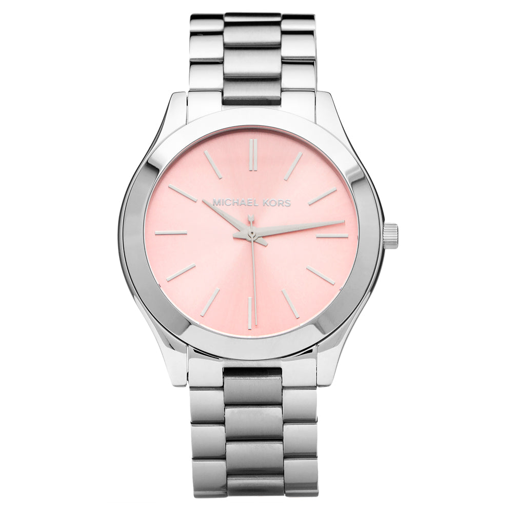 Michael Kors Silver Slim Runway Pink Dial Women's Watch  MK3380 - The Watches Men & CO