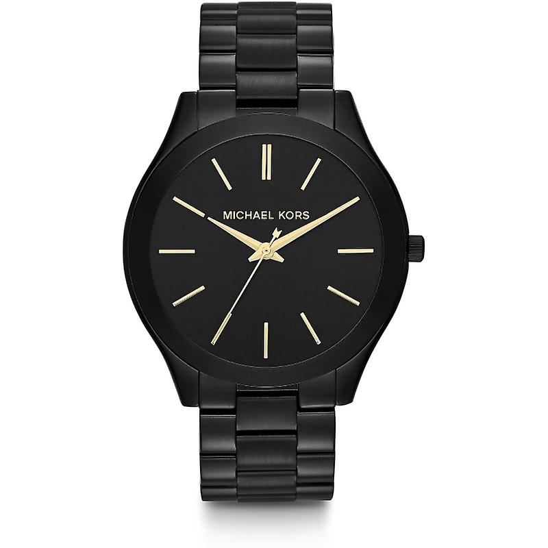 Michael Kors Slim Runway black ion-plated watch with black dial and gold-tone hands