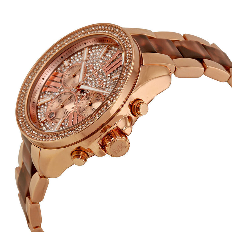 Michael Kors Wren Chronograph Crystal Pave Dial Rose Gold-tone and Tortoise-shell Acetate Ladies Watch MK6159 - Big Daddy Jewelry #2
