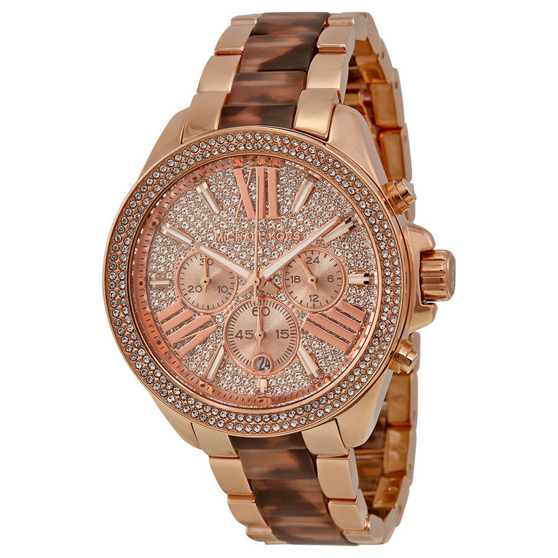 Michael Kors Wren Chronograph Crystal Pave Dial Rose Gold-tone and Tortoise-shell Acetate Ladies Watch MK6159 - Big Daddy Jewelry
