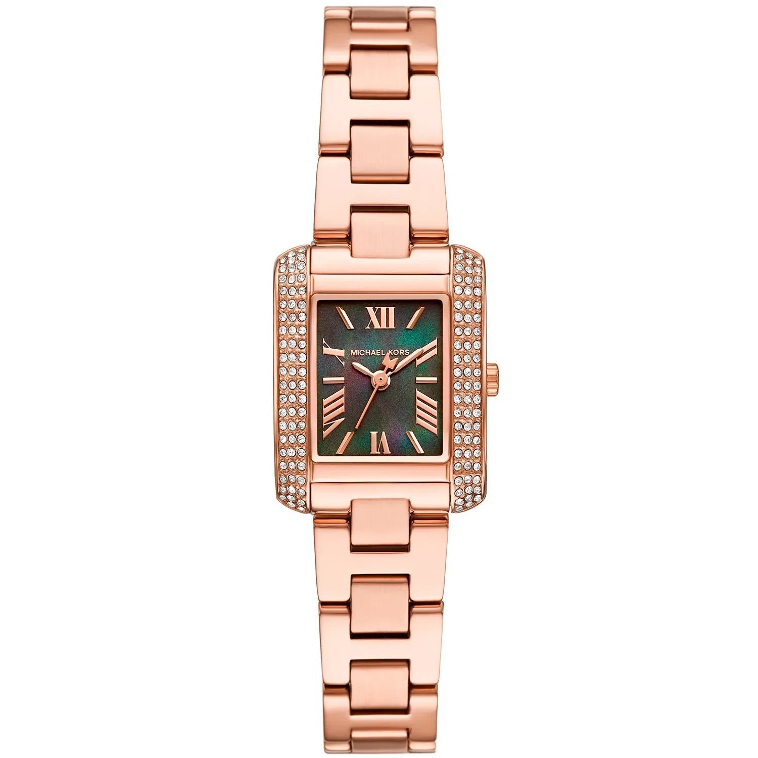Michael Kors Mini Emery Pavé Rectangular Green MOP Dial Rose Gold Women's Watch - MK4868