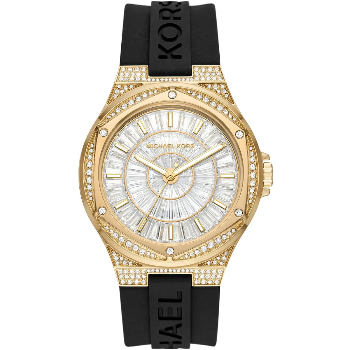 Michael Kors Lennox Baguette stone-set Dial Black Silicone Strap Women's Watch - MK7247