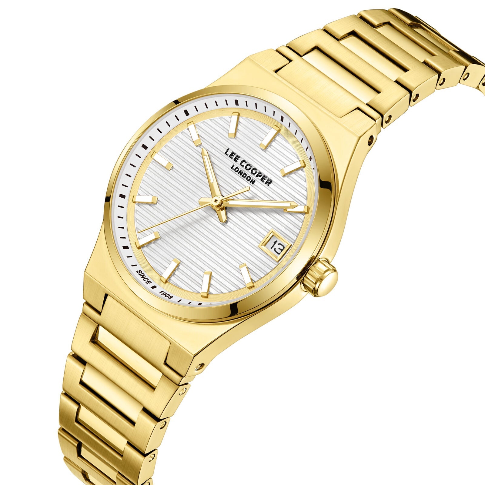 Lee Cooper Classic Date Window Silver Dial Gold Watch - LC08289.130