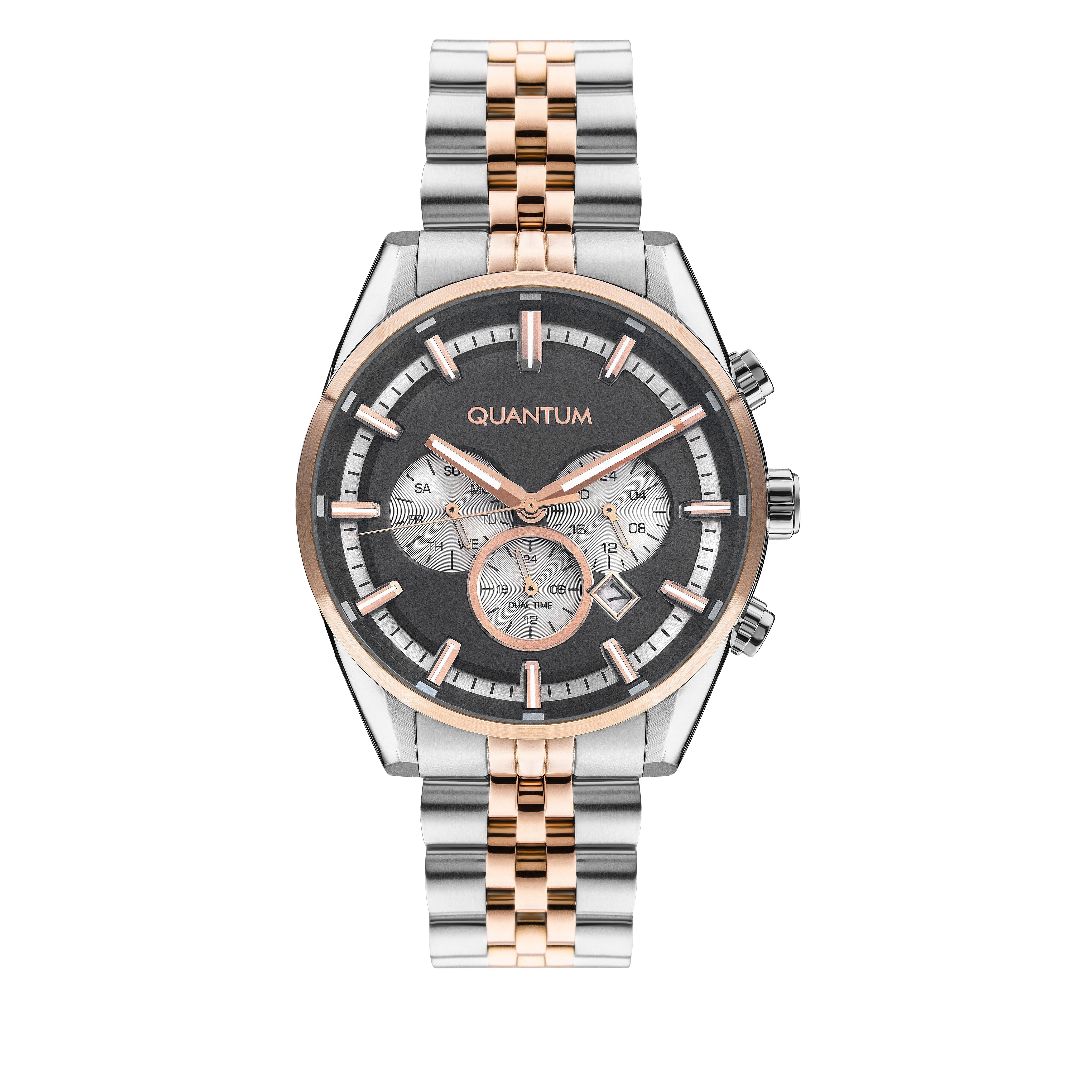Quantum Rose Gold Dual Time Gun Dial Watch – PWG987.550