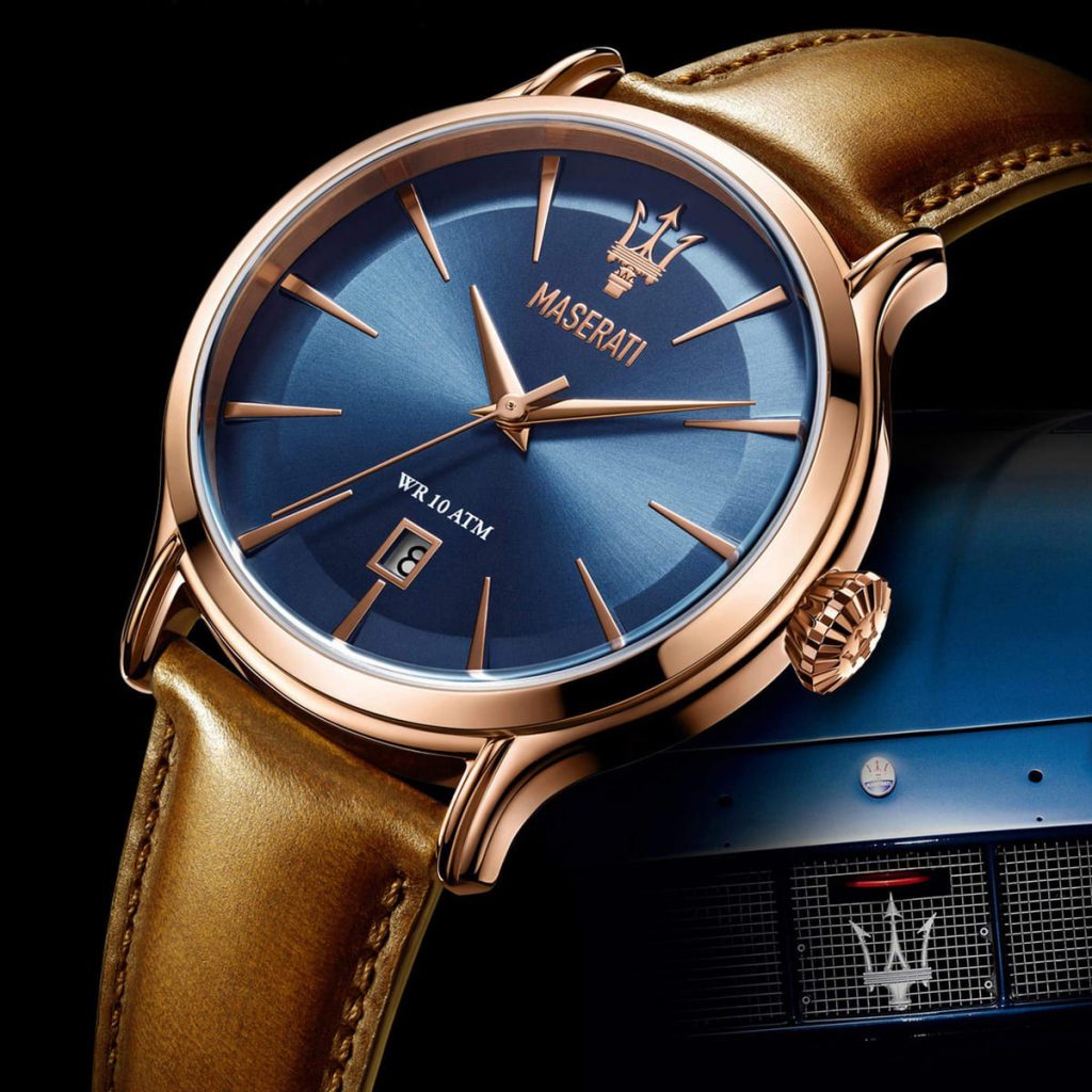 Maserati Epoca Blue Dial Leather Strap Brown Color Men's Watch R8851118001