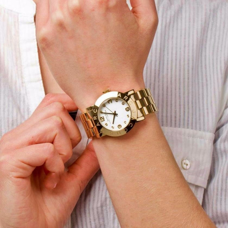 Marc Jacobs Amy White Dial Gold 36mm Ladies Watch MBM3056