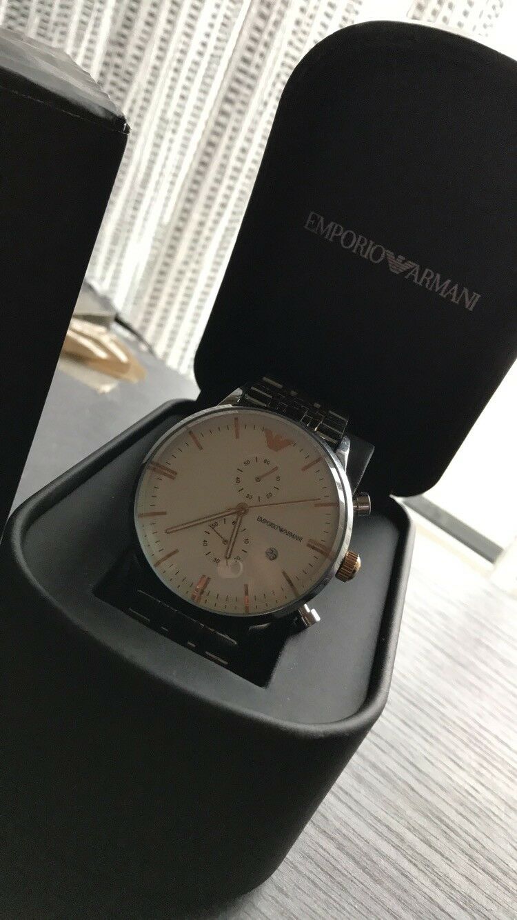 Emporio Armani Steel Two Tone Silver Rose Gold Chronograph Men's Watch#AR0399 - Big Daddy Jewelry #4
