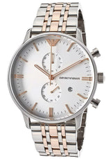 Emporio Armani Steel Two Tone Silver Rose Gold Chronograph Men's Watch#AR0399 - Big Daddy Jewelry