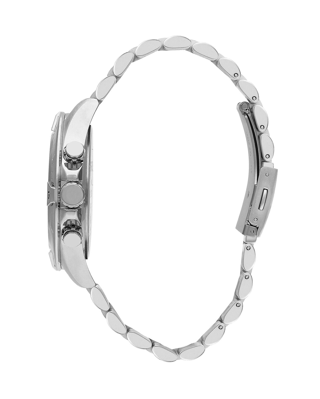 Side view of Slazenger Sport watch showing silver stainless steel bracelet and case profile