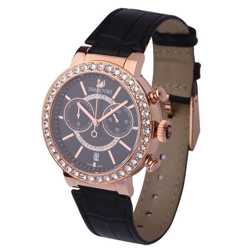 Three-quarter view of Swarovski Lovely Crystals watch showing strap and crystal bezel