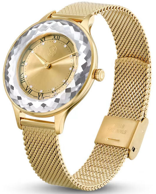 Swarovski Octea Nova Sapphire Glass Bezel Gold Dial Gold Mesh Strap Women's Watch 5649993