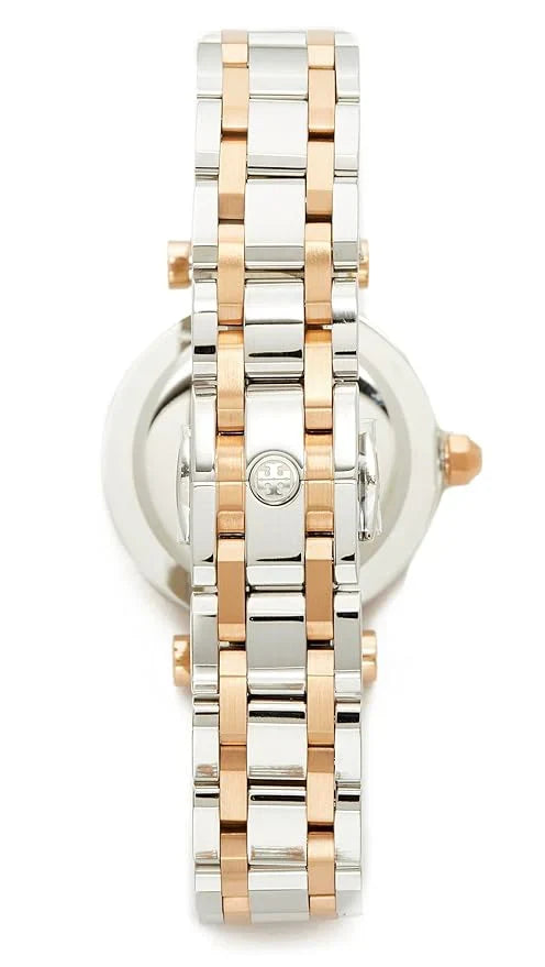 Back view of Tory Burch TBW9013 two-tone bracelet showing case back and clasp detail