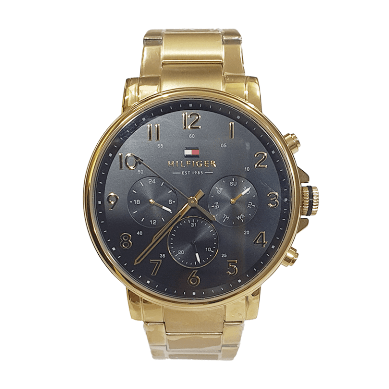 Tommy Hilfiger gold men's watch with navy chronograph dial and gold bracelet