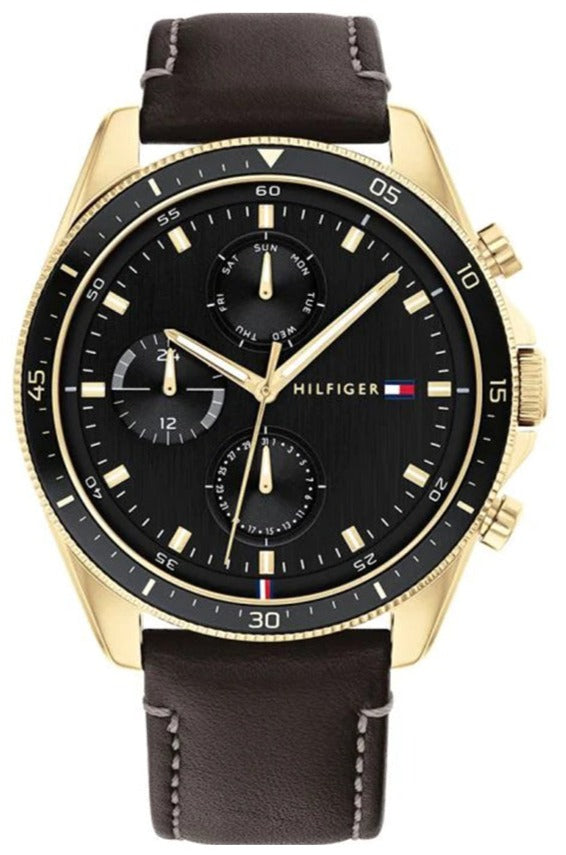 Tommy Hilfiger Parker Chronograph Black Dial Brown Leather Strap Watch For Men - 1791836