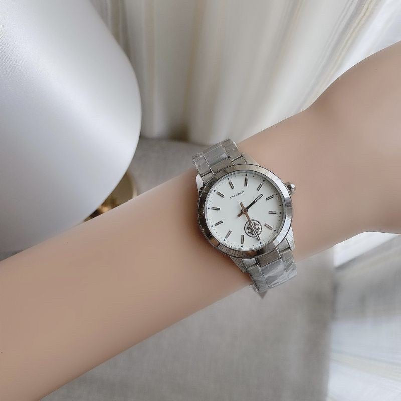 Tory Burch Collins Silver Stainless Steel White Dial Women's Watch TBW1301