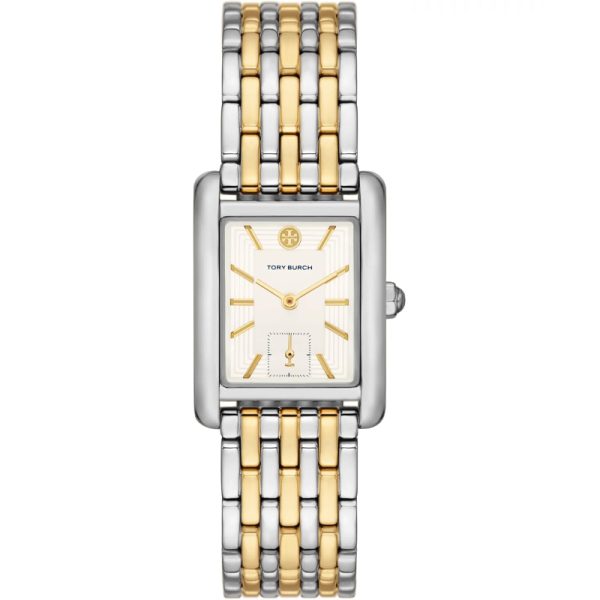 Tory Burch Eleanor white dial watch with two-tone steel bracelet strap