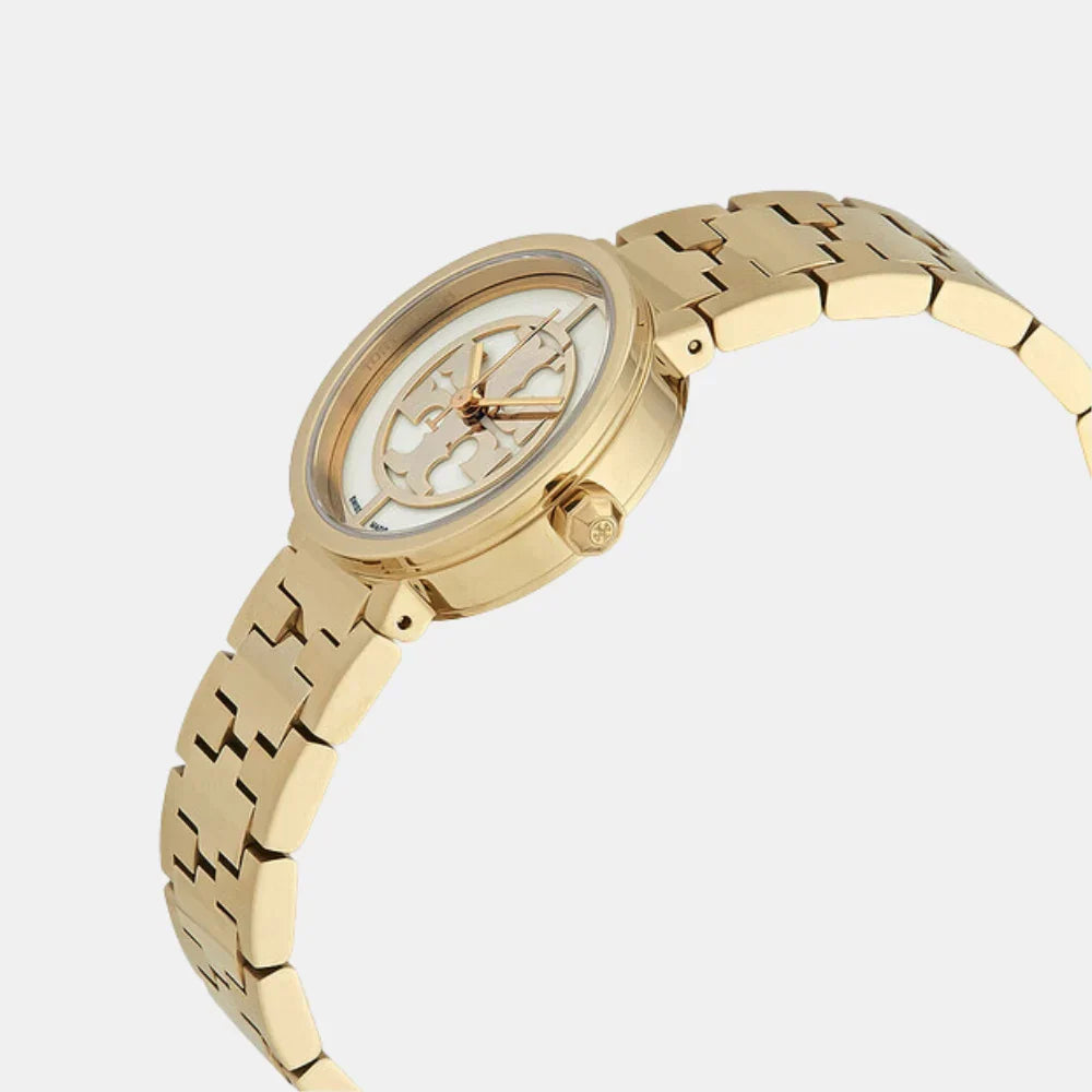 Tory Burch Ivory & Gold Tone Reva Small Logo Women's Watch TBW4011