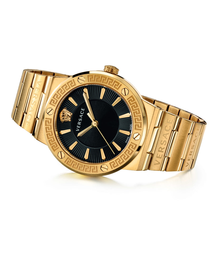 Versace Greca Black Dial Gold Steel Strap Women's Watch - VEVH00820