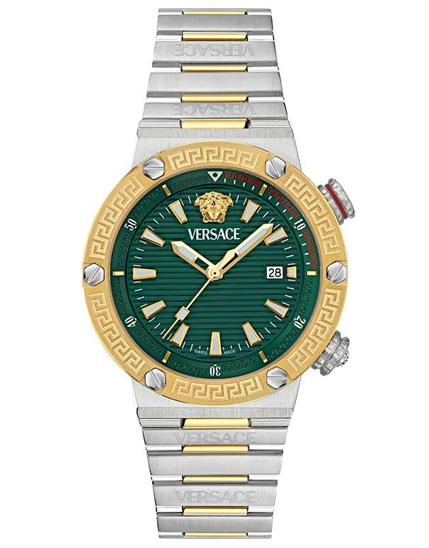 Versace Greca Logo Diver Green Dial Two-Tone Swiss Chronograph Watch - VE8G00524