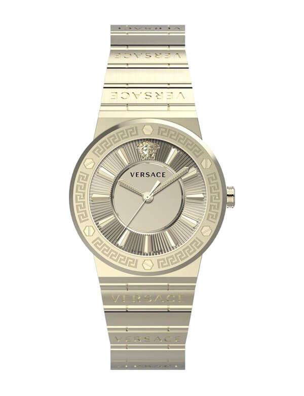 Versace Greca all gold women's watch with round dial and integrated bracelet