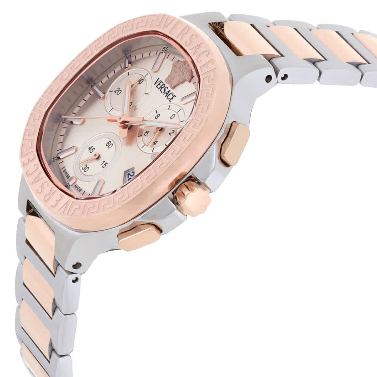 Versace V-Chrono Square Chronograph Quartz Rose Gold Dial Watch VEVCA0524