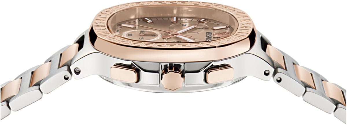 Top view of Versace V-Chrono Square watch case and bracelet