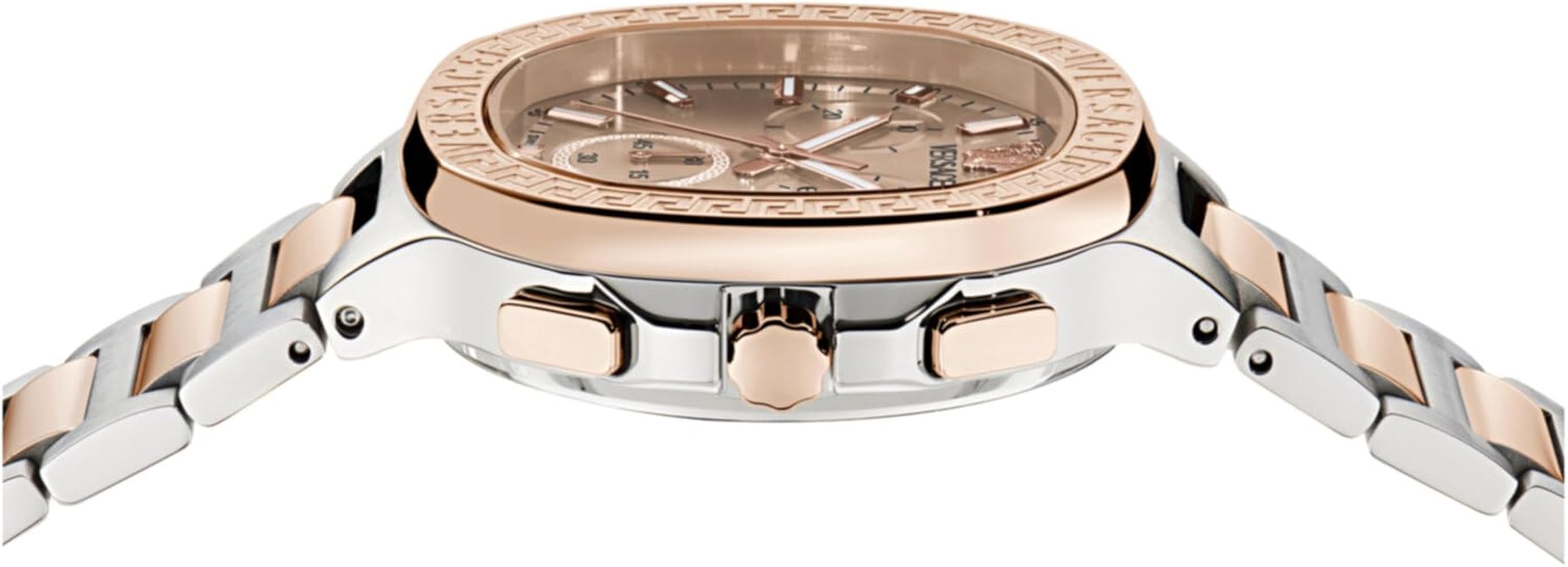 Versace V-Chrono Square Chronograph Quartz Rose Gold Dial Watch VEVCA0524