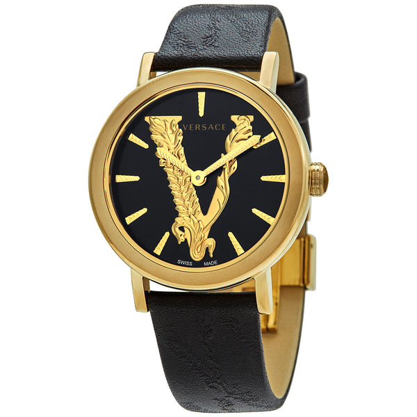 Versace Virtus Quartz Black Dial Black Leather Ladies Watch VEHC00119 - Big Daddy Jewelry